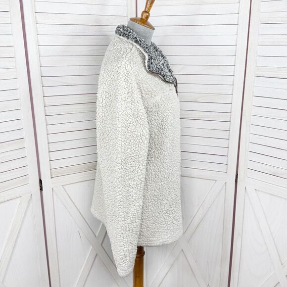 True Grit Faux Sherpa Pullover Sherpa Jacket Quarter Zip Beige Small - Picture 3 of 13